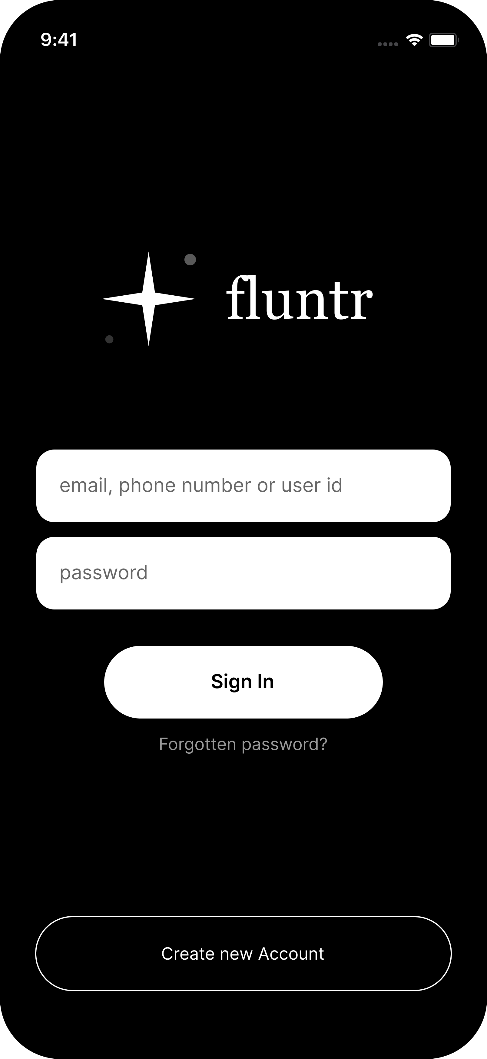 Fluntr login screen